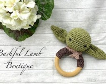 Baby Alien Wooden Rattle, Baby Natural Rattle, Baby Shower Gift
