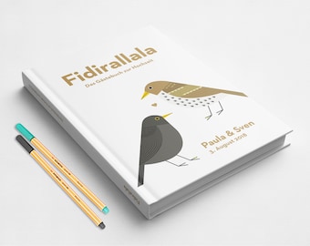 Gästebuch Hochzeit personalisiert »Fidirallala« – mit Fragen, weiß