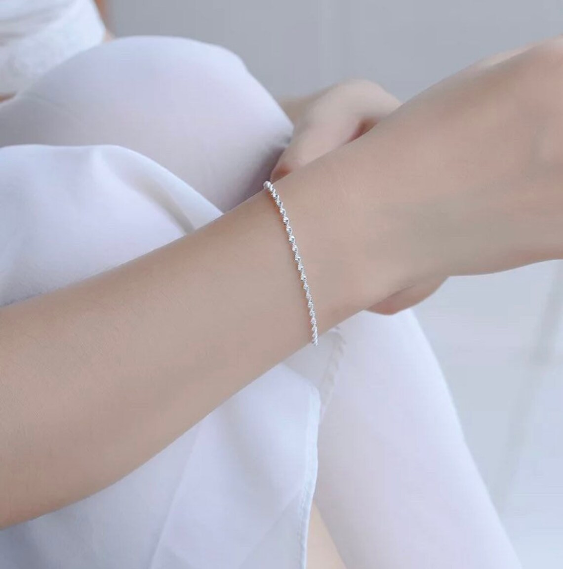 Simple Elegant 925 Silver Twisted Chain Bracelet and Anklet Etsy