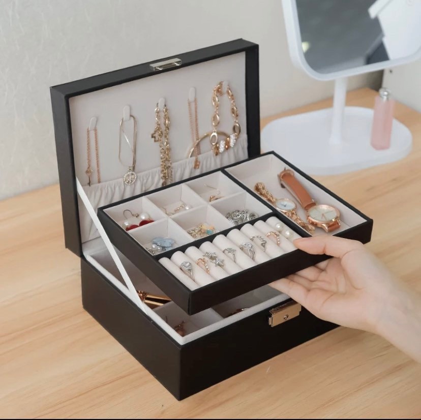 Double Layer Jewelry Storage Container Spacious Plastic Organizer Box for  Rings Earrings and More