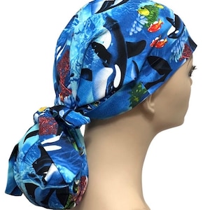 Dolphin Satiin lined   Ponytail Scrub Cap, Nurses&#39; Cap,  Surgical Hat,  Adjustable and Elasticized Scrub Cap, Protective Scrub Cap.