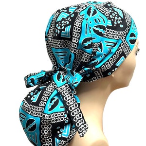 African Print Satin lined  Scrub Cap, Nurses&#39; Cap,  Ankara Print Scrub Cap,Ponytail Scrub Hat,Elasticized Scrub Cap, Protective Scrub Cap.