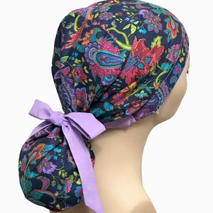 Parsley Satin lined   Ponytail Scrub Cap, Nurses&#39; Cap,  Surgical Hat,  Adjustable and Elasticized Scrub Cap, Protective Scrub Cap.