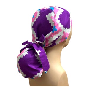 African Print Satin lined  Scrub Cap, Nurses&#39; Cap,  Surgical Hat,Ponytail Scrub Hat,Elasticized Scrub Cap, Protective Scrub Cap.