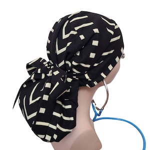African Print  Satin lined  Pony Tail  Scrub Cap, Nurses&#39; Cap, , Tribal Print Scrub Cap, Elasticized  Scrub Cap, Protective Scrub Cap.