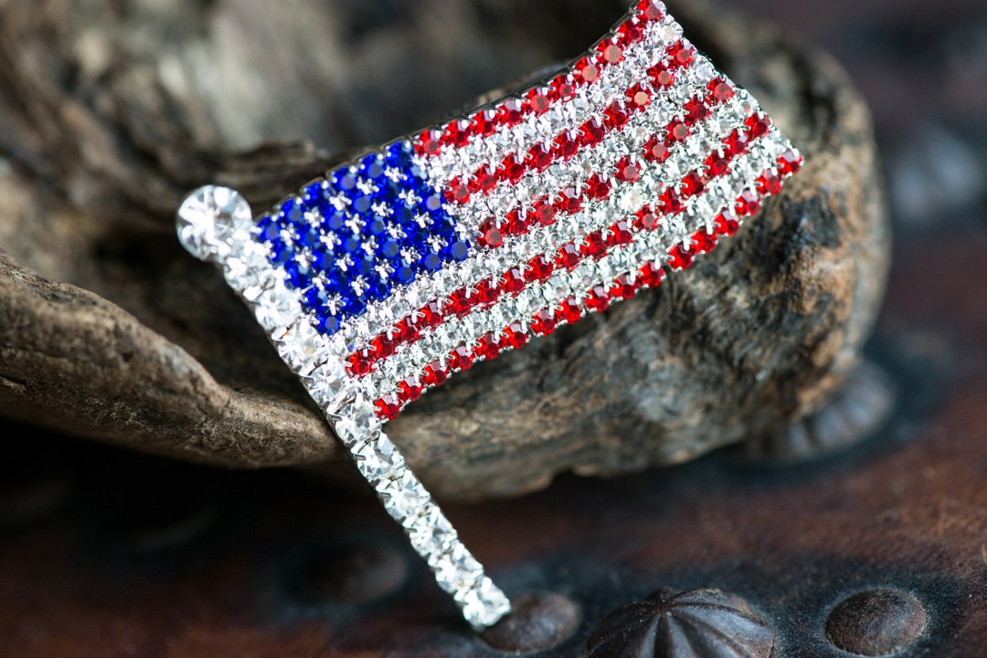 USA Flag Brooch-crystal Rhinestone-american National - Etsy