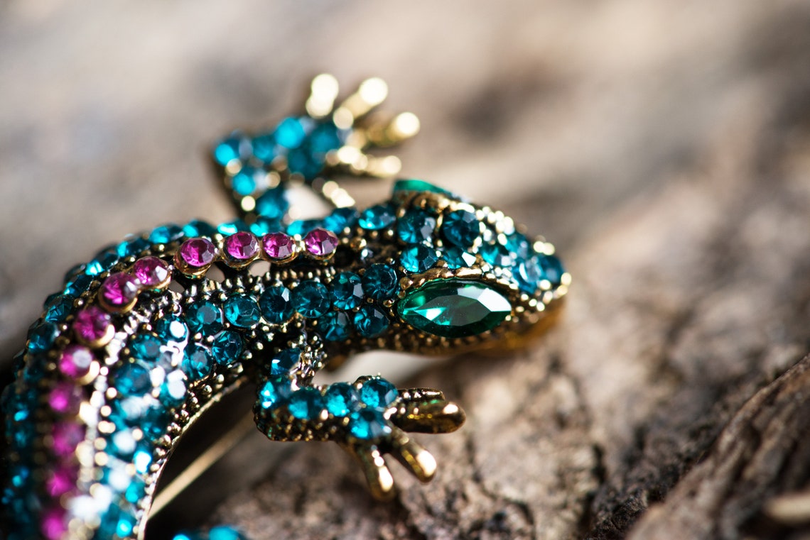 Broche Lézard Strass En Alliage - Épingle à Cheveux Rétro - Accessoire Vêtements Femme/Homme - Cadeau Élégant