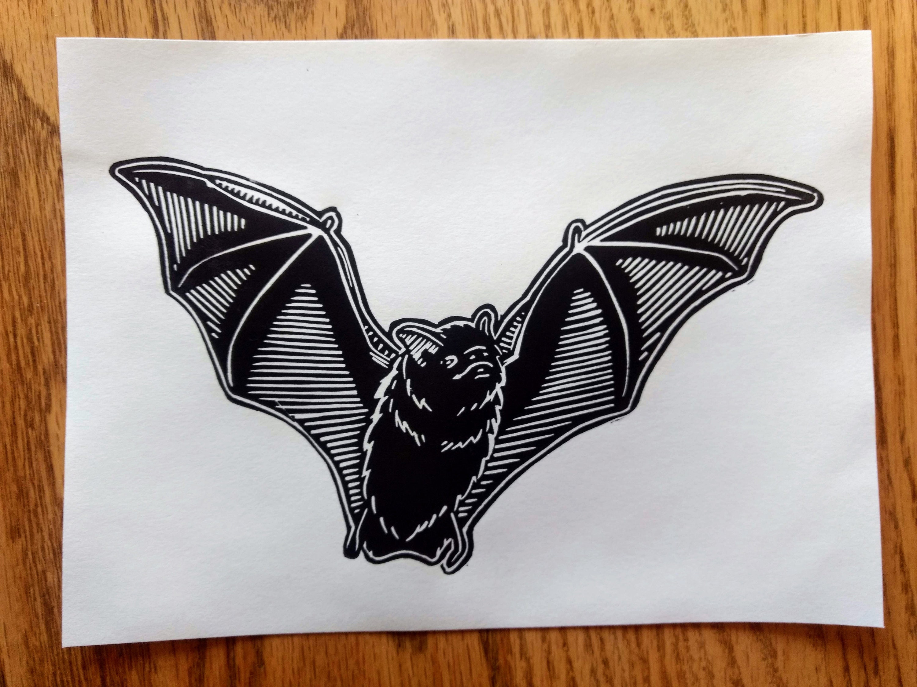 Little Brown Bat Design Relief Print Linocut Original Art | Etsy