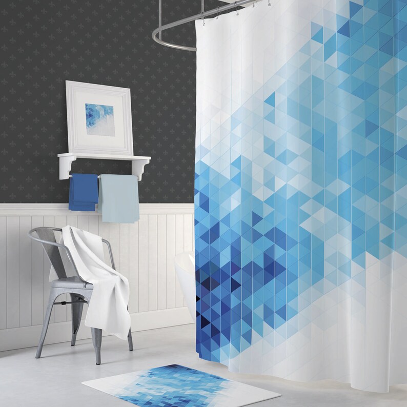 Blue Shower Curtain Blue Bahtroom Curtain Long Shower Etsy