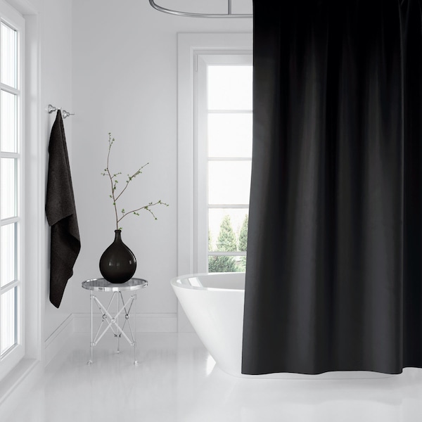 Black Bathroom Curtain, Shower Curtain, Waterproof, Washable, Mould and Mildew Resistant +Hooks (71"x78")