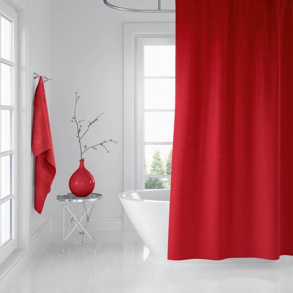 Rideau de douche rouge, polyester, rideau de salle de bain imperméable, lavable et résistant à la moisissure + crochets (71"x78")