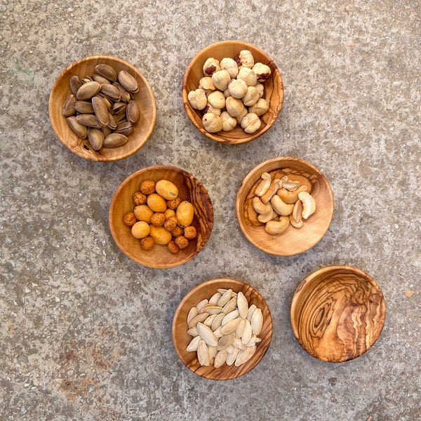 Houten Mini Bowls, Olive Wood Mini Dip Bowls, Set van 6 Handgemaakte Bowls, Handgemaakte Decoratief, Dip bowl, Spice Bowl