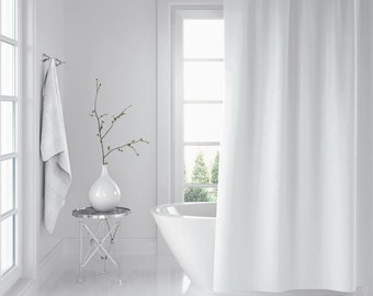 White Shower Curtain, 180x200cm Digital Print Polyester Waterproof Washable Mould and Mildew Resistant +Hooks (71"x78")