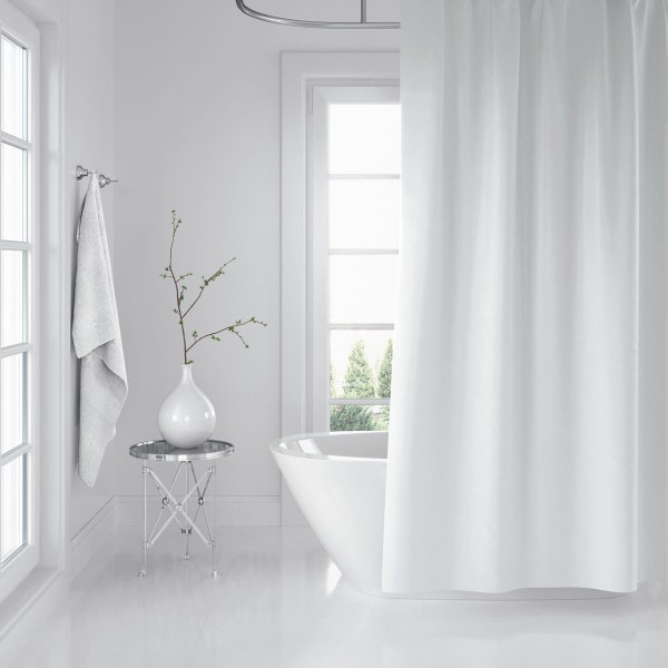 White Shower Curtain, 180x200cm Digital Print Polyester Waterproof Washable Mould and Mildew Resistant +Hooks (71"x78")