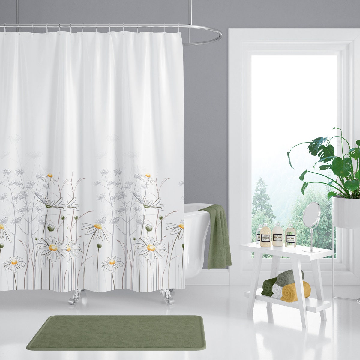 Daisy Shower Curtain Daisy Bahtroom Curtain Polyester Curtain