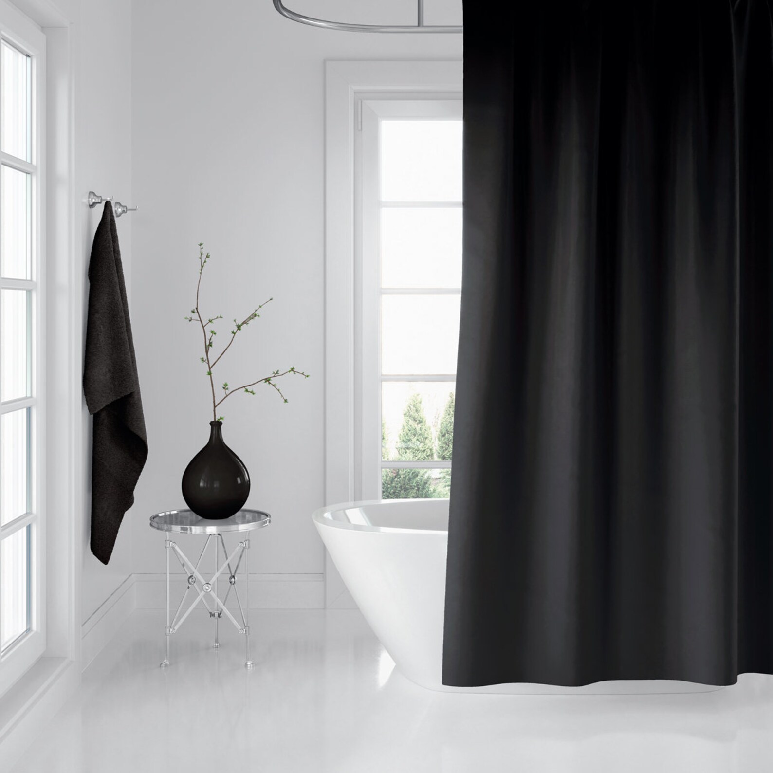 Black Shower Curtain Polyester Bathroom Curtain Waterproof - Etsy