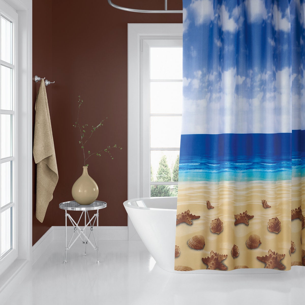 Ocean Starfish Beach Shower Curtain Set Shells Ocean Bathroom Set Waterproof  Shower Curtain with Hooks Toilet