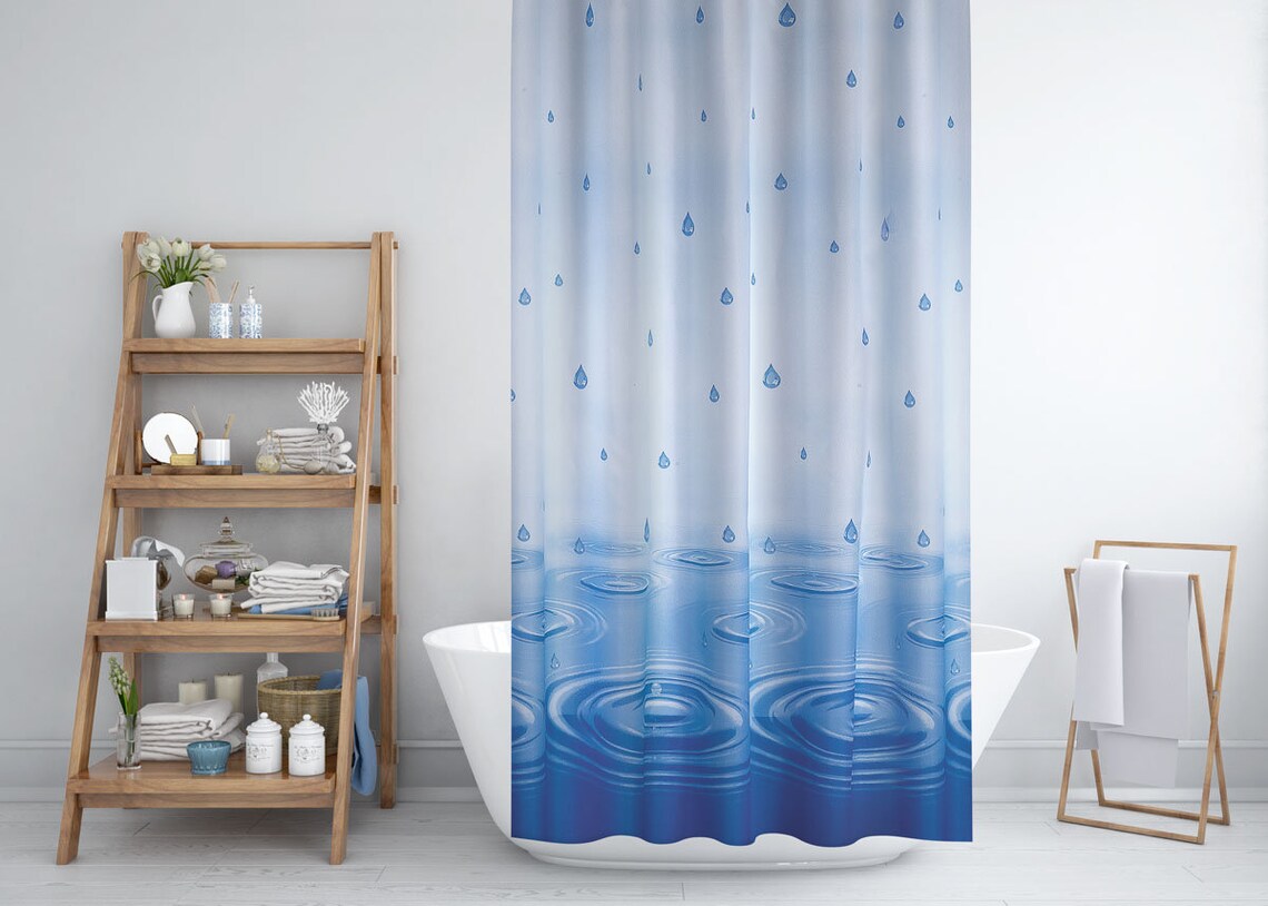 Blue Shower Curtain Blue Bathroom Curtain Rain Drop Shower Etsy