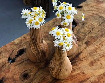 Olive Wood Vase Set, 3 Pieces, Wood Vase, Handmade Olive Wooden Vase