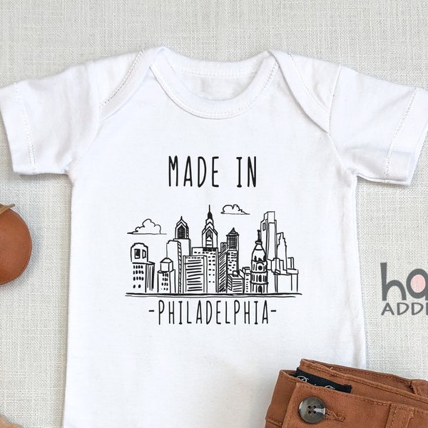 Made in Philadelphia Baby , PA Philly Baby Outfit, Gift For New Baby, Pennsylvania Baby, Pregnancy Reveal, Kids Shirt, Long Sleeve, Onesie®