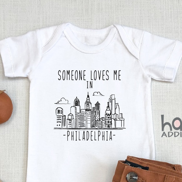 Someone Loves Me In Philadelphia , Baby Shower Gift, Philly PA, California, Pregnancy Reveal, Baby Boy , Long Sleeve, Made In, Onesie®