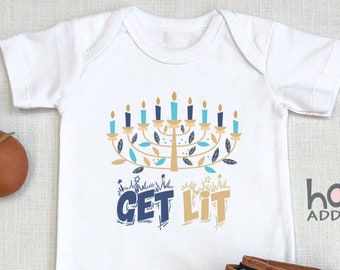 Git Lit Baby , My First Hanukkah , Get Lit Menorah, Cute Hanukkah, Happy Hanukkah, Jewish Baby , Custom Name, Onesie®