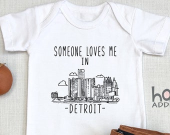 Someone Loves Me In Detroit, Made in Detroit Baby , Baby Boy Outfit, Gift For New Baby, Michigan Baby, Toddler Shirt, Long Sleeve, Onesie®