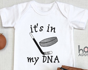 It's In My DNA Hockey Baby Onesie®, Future Hockey Player, Funny Hockey, Newborn Outfit, Hockey Fan, Hockey Buddy, I like Hockey, Baby Boy,