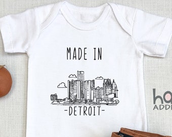 Made in Detroit Baby , Michigan Baby Outfit, Gift For New Baby, Detroit Baby, Pregnancy Reveal, Kids Shirt, Long Sleeve, Onesie®