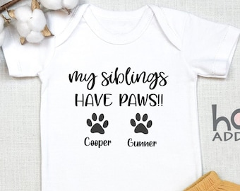 Personalized Dog Name Baby , Baby Girl Going Home Outfit, Custom Dog Names, Coming Home Outfit, My Sibling Has Paws, Baby Gift, Onesie®