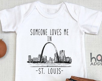 Someone Loves Me In St. Louis , Baby Shower Gift, Saint Louis Missouri, Pregnancy Reveal, Baby Boy , Long Sleeve, Made In, Onesie®