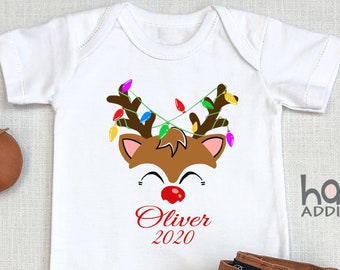 Custom Christmas Name , Bodysuit, Christmas Outfit Baby Boy , Baby Name, Christmas Gift, Reindeer, Personalized, Toddler, Onesie®