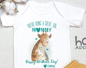 Personalized Happy Mother's Day , Cute Personalized, Baby Girl, Baby Boy, Great Job Mommy, Giraffe Baby Bodysuit, Custom Name, Onesie®