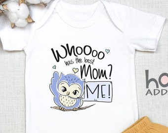 Cute Happy Mother's Day , Baby Shower Gift for Boy, Personalized, Baby Boy, Great Job Mommy, Owl Baby Bodysuit, Custom Name, Onesie®