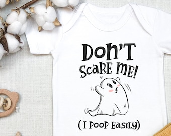 Funny Halloween s, Baby Bodysuit, Don't Scare Me I Poop Easily, Halloween Shirt for Toddlers, Kids, Funny Halloween Baby, Cute Ghost