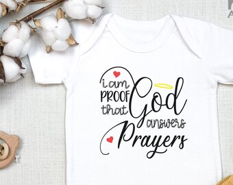I Am Proof That God Answers Prayers  Bodysuits, Baby Rainbow Bodysuit, , Pregnancy , Baby Reveal, Announcement, Long Sleeve, Onesie®
