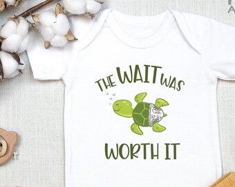 Wait Was Worth It Baby  Bodysuits, Cute Turtle Baby Bodysuit, Newborn Baby Gift, Pregnancy Announcement, Baby Reveal, Announcement, Onesie®