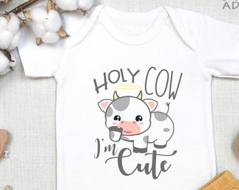 Holy Cow I'm Cute , Farm , I'm Cute , Cow Baby Shower Gift, Baby Girl, Cute s, Country Baby, Long Sleeve, Onesie®