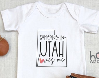 Someone In UTAH Loves Me , Virtual Baby Shower Gift, Raglan Toddler Shirt, Baby Boy Gift, Long Distance, Salt Lake City, Baby Girl, Onesie®