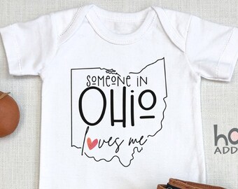 Someone In OHIO Loves Me , Virtual Baby Shower Gift, Raglan Toddler Shirt, Baby Boy Gift, Long Distance, Columbus OH, Cleveland,, Onesie®