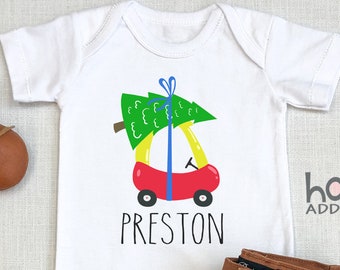 Custom Christmas Name , Christmas Car, Merry Christmas Baby Boy , Baby Name, Christmas Gift, Personalized, Toddler Shirt, Onesie®