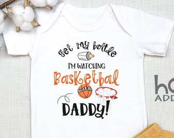Personalized Basketball Onesie®, Custom Name Watching Basketball with Daddy, Mommy, Aunt, Uncle, Future Baller, Funny, Baby Bodysuit