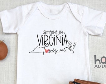 Someone In Virginia Loves Me , Virtual Baby Shower Gift, Raglan Toddler Shirt, Baby Boy Gift, Long Distance Baby Gift, Virginia Beach