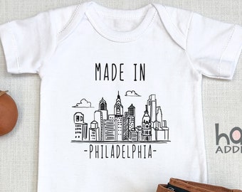 Made in Philadelphia Baby , PA Philly Baby Outfit, Gift For New Baby, Pennsylvania Baby, Pregnancy Reveal, Kids Shirt, Long Sleeve, Onesie®