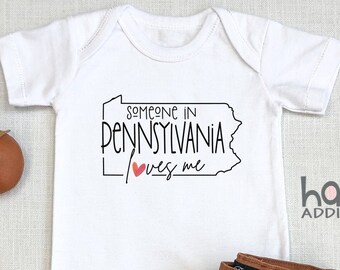 Someone In Pennsylvania Loves Me , Virtual Baby Shower, Raglan Toddler Shirt, Baby Boy Gift, Long Distance Baby Gift, Philadelphia, Onesie®