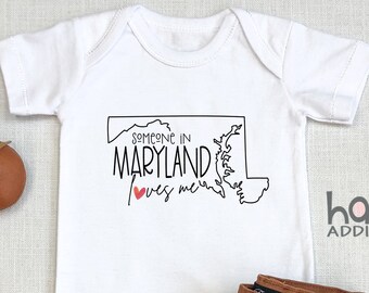 Someone In Maryland Loves Me , Virtual Baby Shower Gift, Raglan Toddler Shirt, Baby Boy Gift, Long Distance Baby Gift, Baltimore, Onesie®
