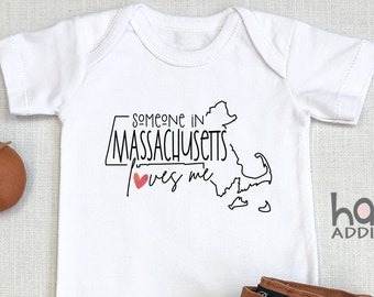 Someone In Massachusetts Loves Me , Massachusetts Baby, Baby Shower Gift, Raglan Toddler Shirt, Baby Boy Gift, Long Distance, Boston