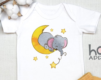 Cute Elephant ,  Elephant Baby Shower, Baby Elephant , Stars, Girl Boy Infant Newborn Baby, Moon, Toddler Shirt, Long Sleeve, Onesie®
