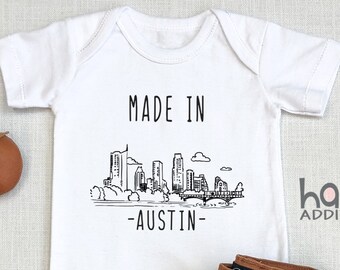 Made in Austin Baby , Austin Baby Outfit, Gift For New Baby, Texas ,  Texan Baby, Pregnancy Reveal, Toddler Shirt, Long Sleeve, Onesie®