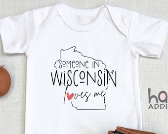 Someone In Wisconsin Loves Me , Virtual Baby Shower Gift, Raglan Toddler Shirt, Baby Boy Gift, Long Distance Baby Gift, Milwaukee, Onesie®